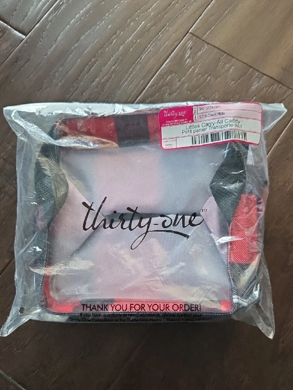 thirty-one Red Plaid Fabric Storage Bin with Mesh Front Pocket